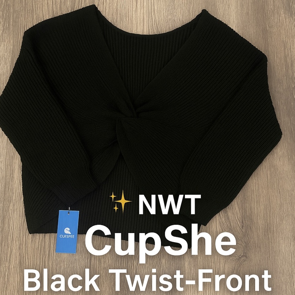 NWT CupShe Black Twist-Front Lightweight Knit Sweater – Size L